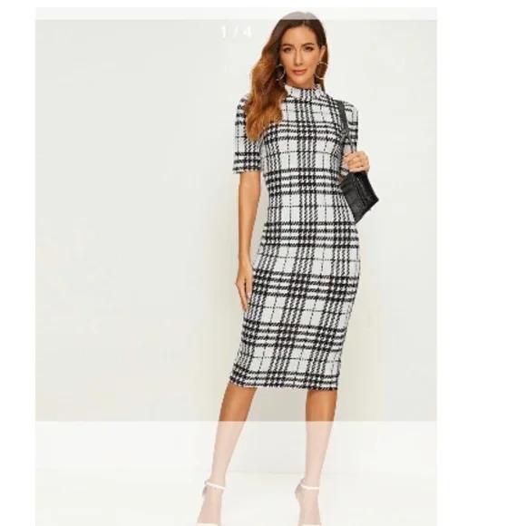 Dresses Black And White Pencil Dress This Pencil Style Plaid - Main Image